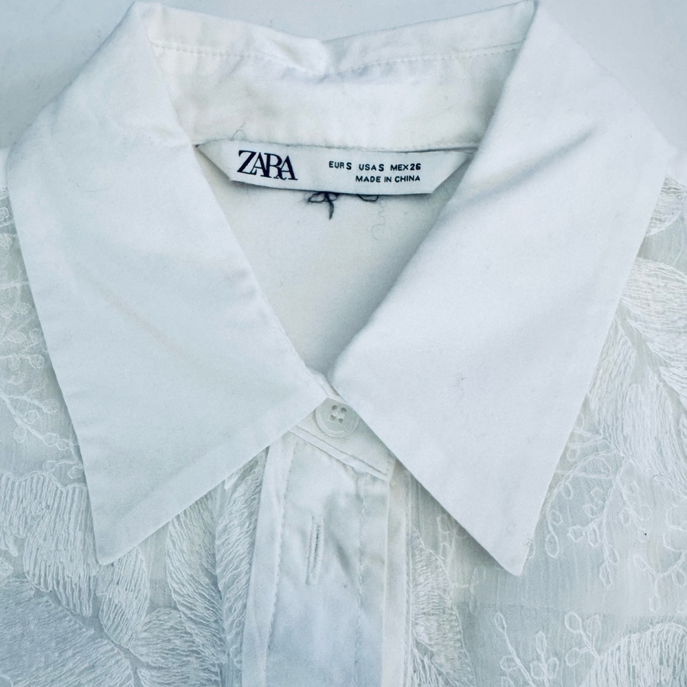 Zara - White Sheer Floral Button-Up Dress/Duster - Sheer Unique Design - Picture 15 of 15